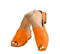 ZPLMIDE Sandalias elegantes y cómodas de color sólido para mujer, elegantes sandalias de tacón grueso con punta cuadrada para mujer, pantuflas de vestir de tacón bajo, Orange, 0 UK