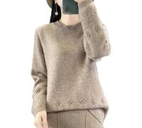 ZPLMIDE Suéter Punto Cuello Redondo Color Sólido Retro para Mujer, Suéter Manga Larga Otoño 2024 Suéter Cuello Redondo Cable Suéteres Cálidos (L,Camel)