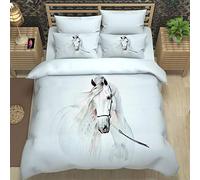 ZPOEQW Funda Nórdica Cama 105 Infantil Niño 3 Piezas Juego De Ropa De Cama De Microfibra 180X220cm 1 Funda De Edredón Y 2 Fundas De Almohada, Impresión Caballo Animal Blanco 3D, Antialérgico