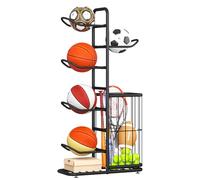 ZPONEED Soporte para pelotas de baloncesto, estantería de almacenamiento para equipos deportivos, estantería de pelota, soporte extraíble con 5 soportes y cestas, estantería de almacenamiento para