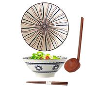 ZPPLD 1100ml Tazón Cerámica Ramen,Cuenco Japonés Cerámica Ramen,Ensaladera Cerámican,Ramen Bowl con cuchara Palillos,Tazones sopa Porcelana,Apto para lavavajillas y microondas (F)