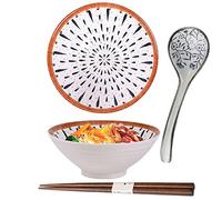 ZPPLD 8 Pulgadas Bol Grande para Ramen de Cerámica 1100 ml,Cuenco Japonés Cerámica Ramen,Cuchara y Palillos para Ramens,Fideos y Sopas,Apto para lavavajillas y microondas