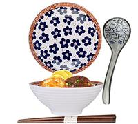 ZPPLD 8 Pulgadas Bol Grande para Ramen de Cerámica 1100 ml,Cuenco Japonés Cerámica Ramen,Cuchara y Palillos para Ramens,Fideos y Sopas,Apto para lavavajillas y microondas