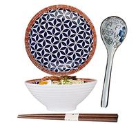 ZPPLD 8 Pulgadas Bol Grande para Ramen de Cerámica 1100 ml,Cuenco Japonés Cerámica Ramen,Cuchara y Palillos para Ramens,Fideos y Sopas,Apto para lavavajillas y microondas