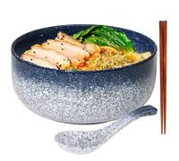 ZPPLD Tazón Cerámica Ramen,Cuenco Japonés Cerámica Ramen,Ensaladera Cerámican,Ramen Bowl con cuchara Palillos,Tazones sopa Porcelana,Apto para Lavavajillas y Microondas (azul)