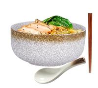 ZPPLD Tazón Cerámica Ramen,Cuenco Japonés Cerámica Ramen,Ensaladera Cerámican,Ramen Bowl con cuchara Palillos,Tazones sopa Porcelana,Apto para Lavavajillas y Microondas (dorado)