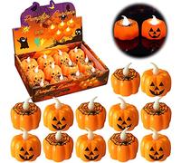 ZPQAODI 12Pcs Vela Candelita de Calabaza LED sin Llama, Calabaza Velas Luces, Luces de té sin Llama Velas, Parpadeo Blanco cálido, Flameless Candle para Decoraciones de Halloween Favores de Fiesta