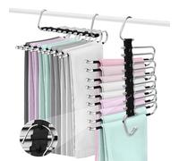 ZPQAODI 9 En 1 Perchas,Perchas Pantalones,2 Pantalones Ahorra Espacio,Perchas Pantalones Ahorra Espacio, Percha De Acero Inoxidable Extensible para Vaqueros, Leggings (Negro)
