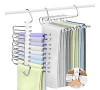 ZPQAODI 9 En 1 Perchas,Perchas Pantalones,2 Pantalones Ahorra Espacio,Perchas Pantalones Ahorra Espacio, Percha De Acero Inoxidable Extensible para Vaqueros, Leggings (Blanco Gris)