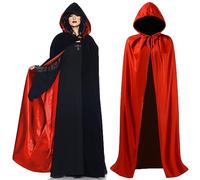 ZPQAODI Capa De Vampiro Con Capucha Para Halloween - Disfraz Reversible Negro Rojo Con Sombrero De Bruja Para Adultos - Cosplay De Drácula 150cm