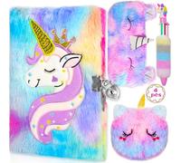 ZPQAODI Diario para niña con juego de candado, unicornio de peluche para niñas, 160 páginas, cuaderno de doble cara, diario secreto con billetera de unicornio, bolígrafo, estuche, regalos para niñas