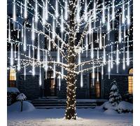 ZPQBEYE Luces de lluvia de meteoritos, luces de Navidad para exteriores, 24 tubos, 576 LED, luces de carámbano en cascada para árbol de Navidad, decoración de boda, fiesta, vacaciones, jardín, enchufe