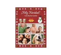 ZPUBLI+ Manta Navideña Personalizada con Foto y Nombre. 8 Medidas Disponibles Familiares, Amigos o Pareja. Regalo Emotivo y Original (3 Fotos, 158X130)