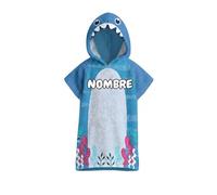 ZPUBLI+ - Toalla con Capucha de Sirena Personalizada con Nombre, Poncho de Playa y Baño para Niños y Niñas, Gramaje Premium 400g, Microfibra y Algodón de Alta Densidad, Tallas XS, S y M (Tiburon 2)