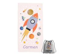ZPUBLI+ Toallas de Playa o Ducha Personalizadas con Nombre o Frases. Toallas Infantiles, Regalo Infantil Original para baño, Piscina, Playa, Camping. Varias Medidas. (Cohete Planeta, 80x160)