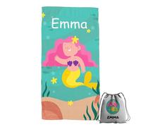 ZPUBLI+ Toallas de Playa o Ducha Personalizadas con Nombre o Frases. Toallas Infantiles, Regalo Infantil Original para baño, Piscina, Playa, Camping. Varias Medidas. (Sirenita, 80x160)