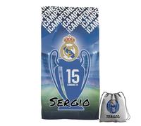 ZPUBLI+ Toallas de Playa o Ducha Personalizadas con Nombre o Frases. Toallas Infantiles, Regalo Infantil Original para baño, Piscina, Playa, Camping. Varias Medidas Disponibles (R.Madrid FC 3, 50x30)