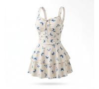 ZPVXRVQ Womens Square Neck Swim Dress, Ruched Bust, Butterfly Print, Tiered Skirt(L)