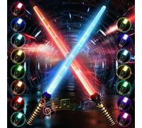 ZQEJEFD 2 Pcs Sable de Luz, 2 en 1 Espada Láser Telescópica con Sonido, 15 Colores de Sable Luminoso, Espada Luminosa para Niños y Adultos Navidad Halloween Regalos Cosplay Guerra de Las Galaxias