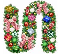 ZQEJEFD Guirnalda de Navidad Verde, 2,7M Guirnalda Decorada, con 50Luces LED y Colgante de Piruleta, Guirnalda Verde Navidad Artificial, Abeto Artificial Guirnalda de Ratán, para Decoración del Hogar