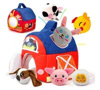 ZQEJEFD Juguete Montessori Bebé 6-12 Meses - Granja de Tela con 6 Animales Sensoriales con Sonajero & Espejo, Juguetes Educativos para Bebés 1-3 Años, Juguete Sensorial Suave, Regalo Niños/Niñas