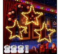 ZQEJEFD Luces de Navidad para Ventana, 3 Piezas 45 LEDs Cortina de Luces con Estrellas, LED Cortina Luces Navidad a Pila con Temporizador, 8 Modos y Remoto, Luces de Decoración para Interior Exterior
