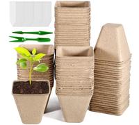 ZQEJEFD Macetas Biodegradables Semilleros, 100 Piezas 8cm Macetas de Semillas de Fibra Biodegradable, Semilleros de Germinacion Macetas de Turba con 2 Herramientas de Jardín y 100 Etiquetas de Plantas
