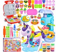 ZQEJEFD Moldes Plastilina, 59 Piezas Juego de Plastilina, Herramientas Plastilina para Niños con 12 Botes de Plastilina, Accesorios Plastilina para Crear Hamburguesa y Helados, Peluquería Unicornio