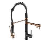 ZQFHSX Black and Rose Gold Kitchen Faucet, Single Handle Mixer Tap with Dual Water Outlet Pull-Down Sprayer, Hot Cold for Modern Home Decor.