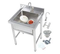 ZQFHSX Free Standing Kitchen Sink Commercial 304 Stainless Steel Units Single Bowl, Industrial Sink|Catering Sink|Utility with Faucet for Laundry Room,Workshop