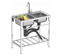 ZQFHSX Fregadero Comercial de Acero Inoxidable, de 2 Compartimentos, Independiente, Organizador para Cocina, Garaje, Restaurante, lavandería, Exterior (Plateado, tamaño: 80 x 43 x 75 cm)