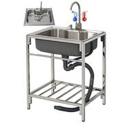 ZQFHSX Fregadero Comercial de Acero Inoxidable de un Solo Seno para Cocina/Restaurante con Grifo de Agua fría y Caliente, escurridor y Estante de Almacenamiento. Medidas: 72 x 52 x 85 cm.