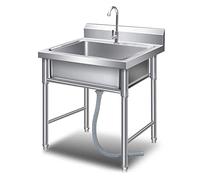 ZQFHSX Fregadero Comercial de Acero Inoxidable de un Solo Tanque para Lavabo Exterior con Soporte/Grifo, Fregadero práctico e Independiente, Ideal para garajes, restaurantes, hoteles y la
