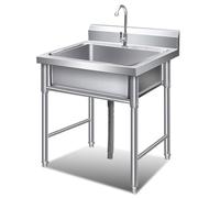 ZQFHSX Fregadero Comercial de un Solo Seno, Fregadero de Cocina Independiente de Acero Inoxidable con Grifo y desagüe sin Plomo, portátil para lavandería, Garaje o casa de Campo.