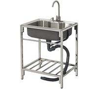 ZQFHSX Fregadero Comercial Independiente de Acero Inoxidable 304 con Estante de Almacenamiento y Grifo para Uso en Interiores y Exteriores, Garaje o lavandería. Medidas: 72 cm x 52 cm x 8