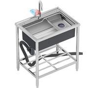ZQFHSX Fregadero Comercial Multiusos, Fregadero de Cocina Independiente de un Solo Seno con Grifo y estantes de Almacenamiento, Estable y Duradero, para lavandería, Camping y Exteriores.