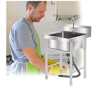 ZQFHSX Fregadero Comercial para Restaurante, Fregadero utilitario de Acero Inoxidable 304, Independiente, para Cocina, lavandería, Interior o Exterior, Lavabo Individual con colador.