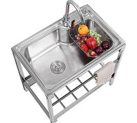 ZQFHSX Fregadero de Acero Inoxidable 304 de un Solo Seno, Independiente, con Grifo para lavandería, Garaje y Uso Interior y Exterior.