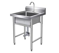 ZQFHSX Fregadero de Acero Inoxidable 304 Independiente para Cocina, lavadero con Grifo y desagüe, Ideal para talleres, restaurantes, garajes y Uso Industrial. Medidas: 60 x 60 x 80 cm.