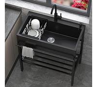 ZQFHSX Fregadero de Acero Inoxidable Multiusos, para Cocina Comercial, para Exteriores, Interiores, Garaje, Cocina, lavadero, Cuarto de Servicio, Negro, 60 x 45 x 86 cm, YUYANAIAI