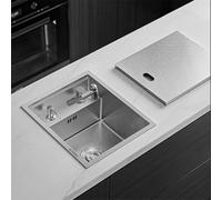 ZQFHSX Fregadero de acero inoxidable texturizado con tapa oculta, grifo plegable compacto, mini lavabo para isla de cocina, bar, limpieza de verduras (plateado, 35 x 30 22 cm)