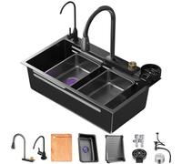 ZQFHSX - Fregadero de barra de acero inoxidable 304, multifunción para cocina y hogar, con grifo y tapones, para empotrar o colocar (color negro, tamaño: 78 x 4 cm)