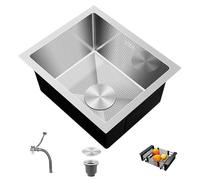 ZQFHSX Fregadero de Barra de Acero Inoxidable con sifón y Cesta de Drenaje, Mini Lavabo de Cocina de un Solo Seno para instalación bajo encimera, Ideal para lavandería, caravanas y espaci