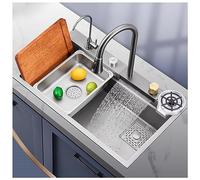 ZQFHSX - Fregadero de cascada multifuncional con grifo extractible, lavaplatos de cocina, estación de trabajo con revestimiento Nano (color A, dimensiones 68 x 45 x 22 cm)