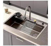 ZQFHSX - Fregadero de cascada Om de acero inoxidable con un tanque, estación de trabajo de cocina, grifo extraíble y conjunto de accesorios completo, doble montaje (color A, dimensiones 75 x 45