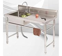 ZQFHSX Fregadero de Cocina Comercial de Acero Inoxidable, con Grifo Giratorio de 360 Grados, Banco de Trabajo y Protector contra Salpicaduras Alto, Fregadero utilitario Independiente para