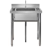 ZQFHSX Fregadero de Cocina Comercial de Acero Inoxidable de un Solo Seno con Soporte, Protector contra Salpicaduras Alto, Lavabo Independiente, para lavandería.