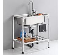 ZQFHSX Fregadero de Cocina Comercial de Acero Inoxidable Independiente de un Solo Seno con Grifo, Lavabo Auxiliar y lavamanos para Uso Interior y Exterior.