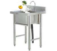 ZQFHSX Fregadero de Cocina Comercial de un Solo Seno, Independiente, de Acero Inoxidable, con Grifo, para jardín Exterior, para Lavar la Ropa en el Patio Trasero.