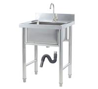 ZQFHSX Fregadero de Cocina Comercial para Restaurante, Independiente, de Acero Inoxidable 304, con un Solo Seno, Grifo, lavamanos y Tina de lavandería para Uso Interior y Exterior.